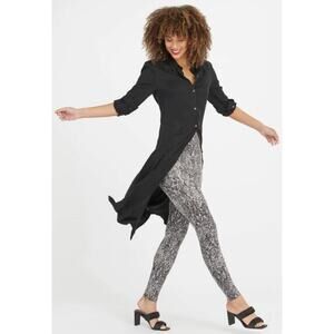 Spanx Faux Leather Snake Shine 7/8 Leggings Gray Black Womens Medium